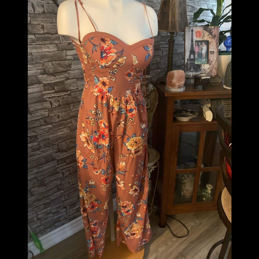 A floral nude pink wide leg jumper